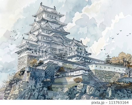 日本の城　天守閣　イラスト 113763164