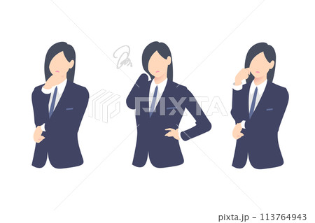 考え中、お手上げ、悩み中の女性ビジネスパーソン上半身 113764943