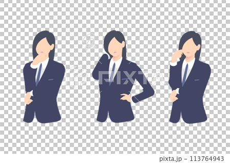 一位正在思考、舉起手來、憂心忡忡的女商人的上半身 113764943