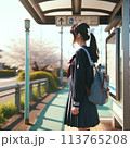 電車を待つ女子高生 113765208