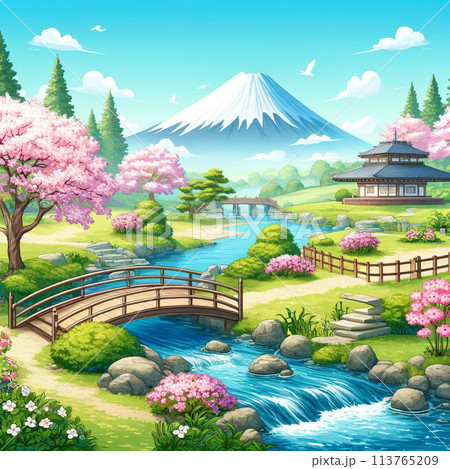 葛飾北斎イメージ青山円座松明るいバージョン正方形 113765209