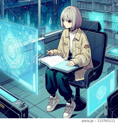 画面を見る女性 113765211