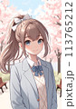 桜を見つめる女子高生 113765212