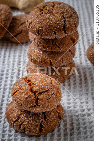 A group of Warm Homemade Gingersnap Cookies 113765305
