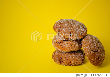 A group of Warm Homemade Gingersnap Cookies 113765321