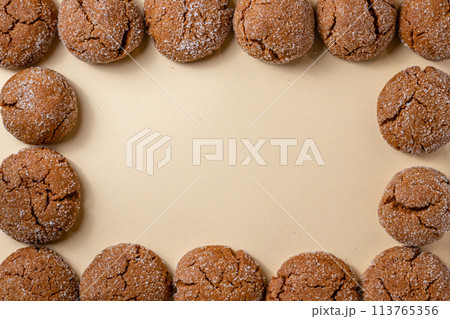 A group of Warm Homemade Gingersnap Cookies 113765356