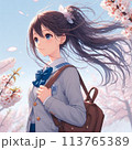 桜の下で持つ女子高生 113765389