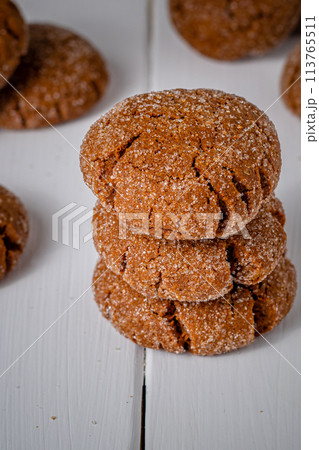 A group of Warm Homemade Gingersnap Cookies 113765511