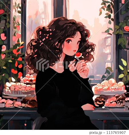 スイーツを食べる美女 113765907