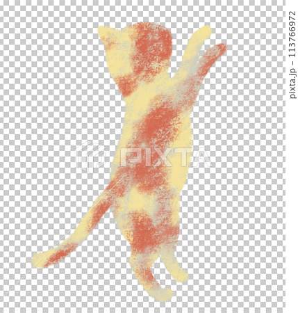 Cat standing sideways on two legs, crayon touch, orange 113766972
