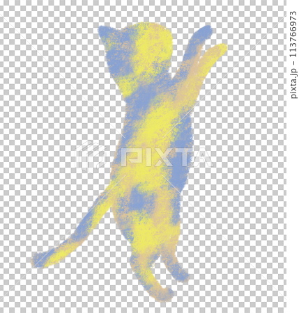 Cat standing sideways on two legs, crayon touch, yellow 113766973