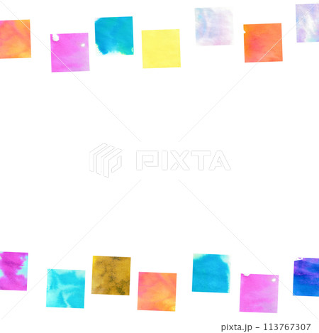 カラフルな水彩の四角ラインフレーム背景 113767307