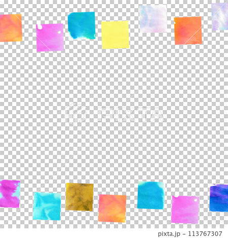 カラフルな水彩の四角ラインフレーム背景 113767307