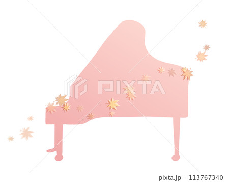 紅葉とシンプルなグランドピアノのイラスト 113767340