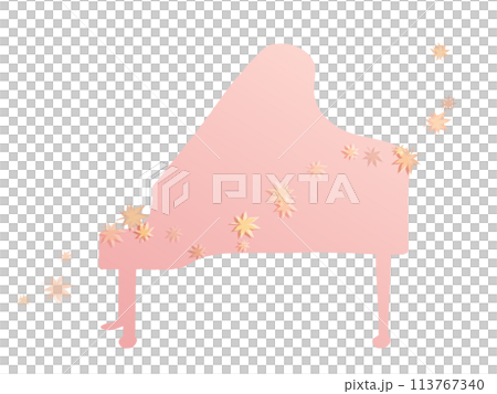 Autumn leaves and a simple grand piano illustration 113767340