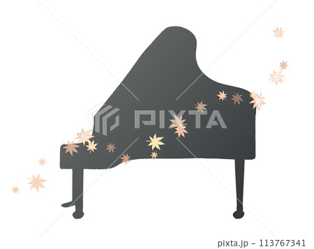 紅葉とシンプルなグランドピアノのイラスト 113767341