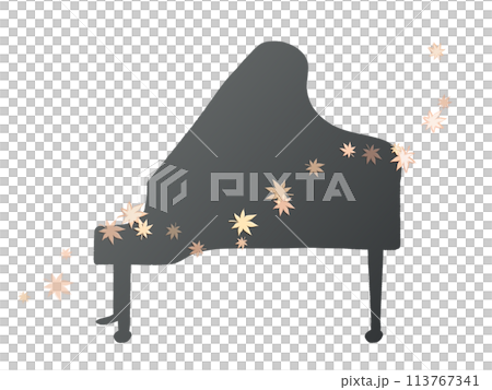 Autumn leaves and a simple grand piano illustration 113767341