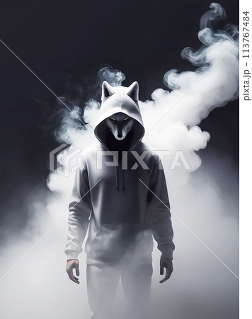 手描きイラスト オリジナル 白狐さん 男の子 A4