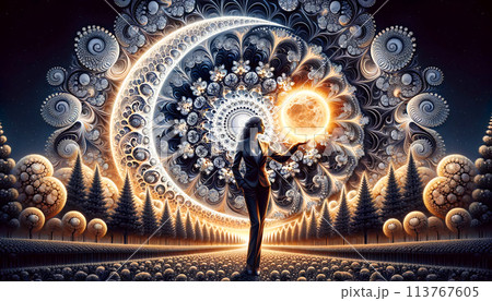 太陽と月のアート 113767605