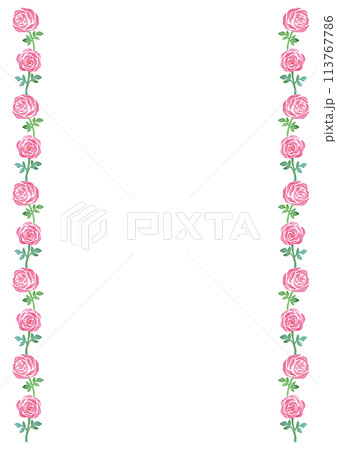 ピンクのバラを左右に配した縦型背景-白背景 113767786