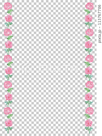 ピンクのバラを左右に配した縦型背景-白背景 113767786