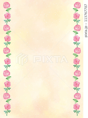 ピンクのバラを左右に配した縦型背景-ベージュ背景 113767787