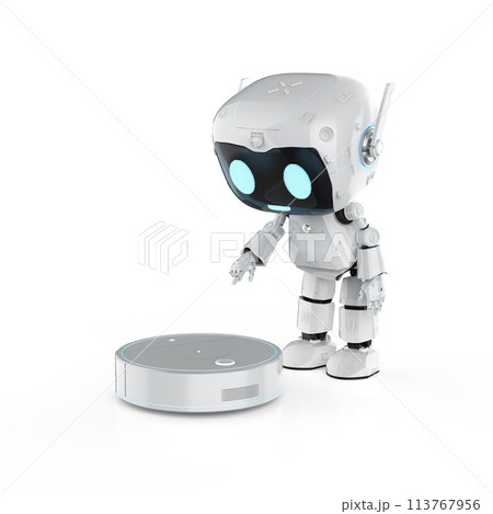 Automatic housekeeper concept with ai robot assistant and vacuum cleaner Automatic housekeeper concept with ai robot assistant and vacuum cleaner 113767956