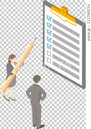 Business Isometric People Male Female Work Checklist Pencil Illustration Material Business Isometric People Male Female Work Checklist Pencil Illustration Material 113768254