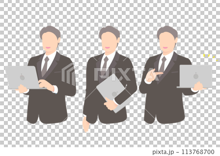 Business person/manager operating a PC, carrying a PC, pointing at something, upper body 113768700