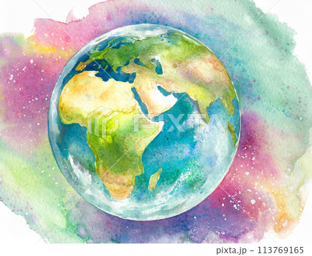 水彩で描いた地球のイラスト素材 [113769165] - PIXTA