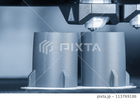 Close up scene the additive manufacturing by 3D printer machine. 113769186