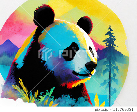 笹の葉を食べるパンダのイラスト 113769351