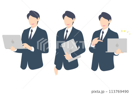 PCを操作、PCを携帯、指をさすビジネスパーソン・経営者上半身 113769490