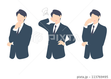 考え中、お手上げ、悩み中のビジネスパーソン・経営者上半身 考え中、お手上げ、悩み中のビジネスパーソン・経営者上半身 113769495