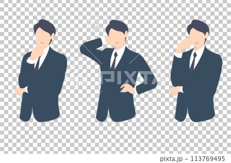 正在思考、舉手或擔心的商務人員/經理的上半身 113769495