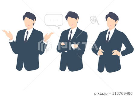 お手上げ、考え中、うまくいかずうなだれるビジネスパーソン・経営者上半身 113769496