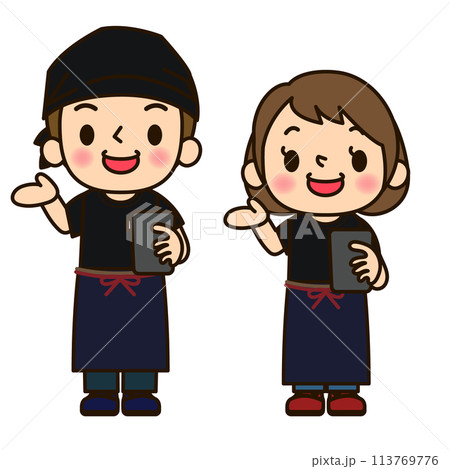 おすすめする居酒屋店員男女 おすすめする居酒屋店員男女 113769776