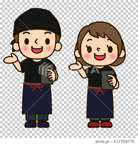 おすすめする居酒屋店員男女 おすすめする居酒屋店員男女 113769776