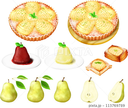洋梨と洋梨を使ったスイーツセット タルト コンポート デニッシュ 赤ワイン煮 洋梨と洋梨を使ったスイーツセット タルト コンポート デニッシュ 赤ワイン煮 113769789
