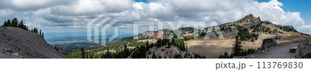 Panoramic view of Crater Lake and Wizard Island in Oregon Panoramic view of Crater Lake and Wizard Island in Oregon 113769830
