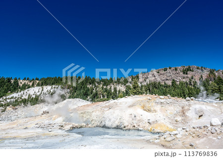 View from within Bumpass Hell hydrothermal area at Lassen Volcanic National Park, California, USA View from within Bumpass Hell hydrothermal area at Lassen Volcanic National Park, California, USA 113769836