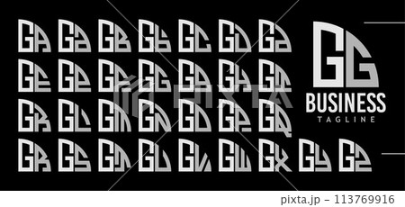 Simple line quadrant circle letter G GG logo design bundle 113769916