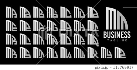 Simple line quadrant circle letter M MM logo design bundle 113769917