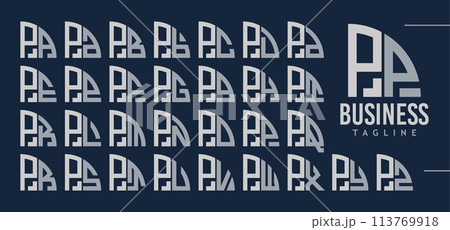 Bundle of abstract quarter circle letter P PP logo design 113769918