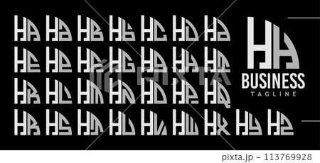 Simple line quadrant circle letter H HH logo design bundle 113769928