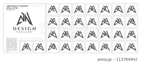 Flat line sharp abstract shape letter N NN logo stamp set 113769942