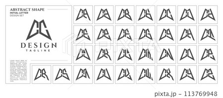 Flat line sharp abstract shape letter C CC logo stamp set 113769948