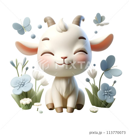 3d baby goat in springのイラスト素材 [113770073] - PIXTA