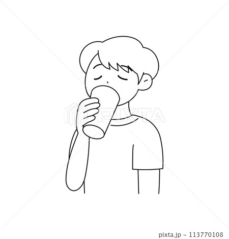飲み物を飲む男性・線画 113770108