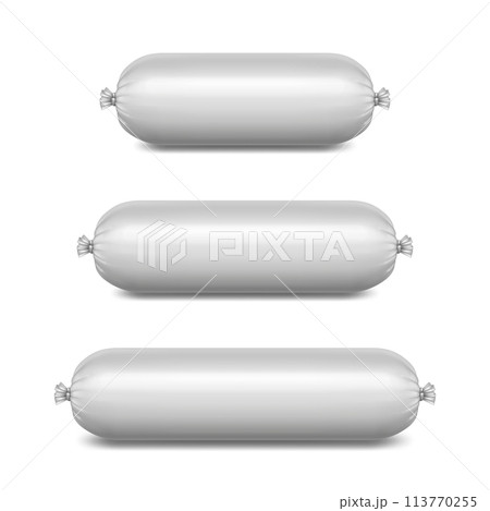 Vector 3d Realistic Blank White Polyethylene Sausage, Pie or Ice Cream Packaging. Design Template for Mockup, Closeup, Isolated, Front View 113770255